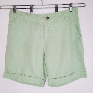 JOURNAL Green Linen Shorts Size 12 Cuffed Bermuda Flat Front Pastel
